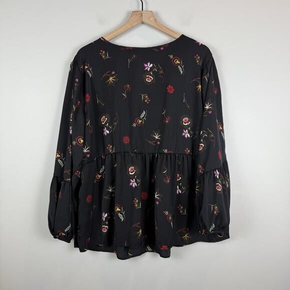 Old Navy Floral Peasant Blouse Top Womens XXL Plus Black Velvet Trim Whimsigoth - Picture 6 of 8